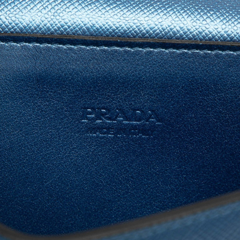 プラダ ロゴ チェーン ウォレット ショルダーバッグ 1DH048 ブルー サフィアーノレザー レディース PRADA 【中古】