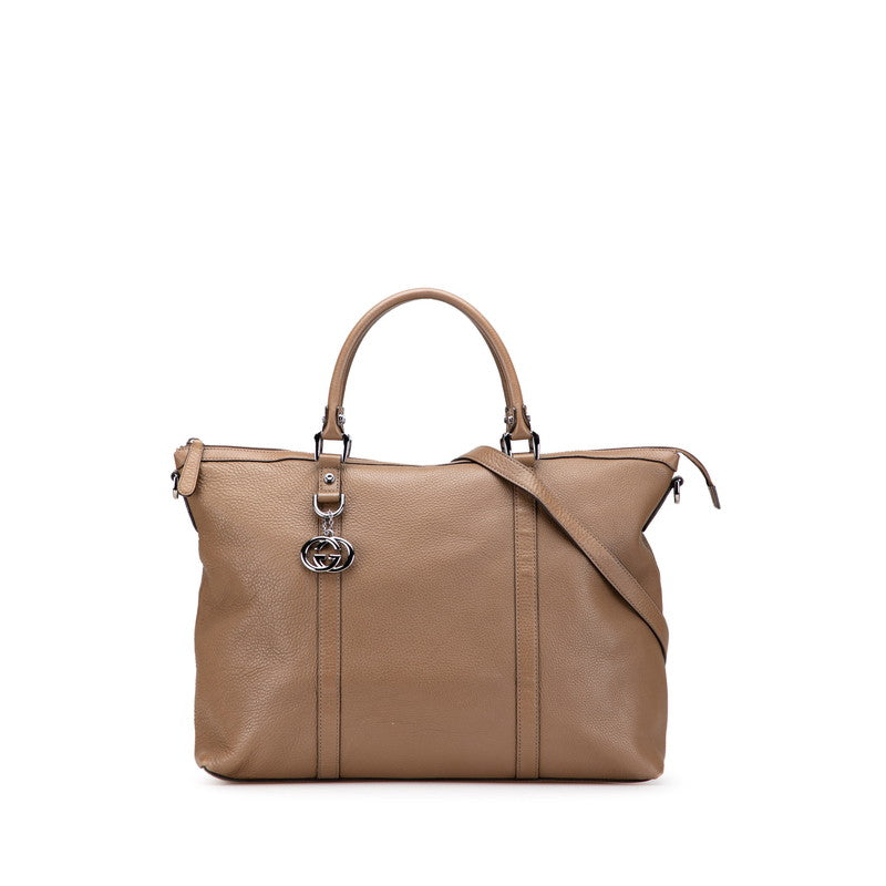 グッチ インターロッキングG トートバッグ ショルダーバッグ 2WAY 339550 ブラウン レザー レディース GUCCI 【中古】