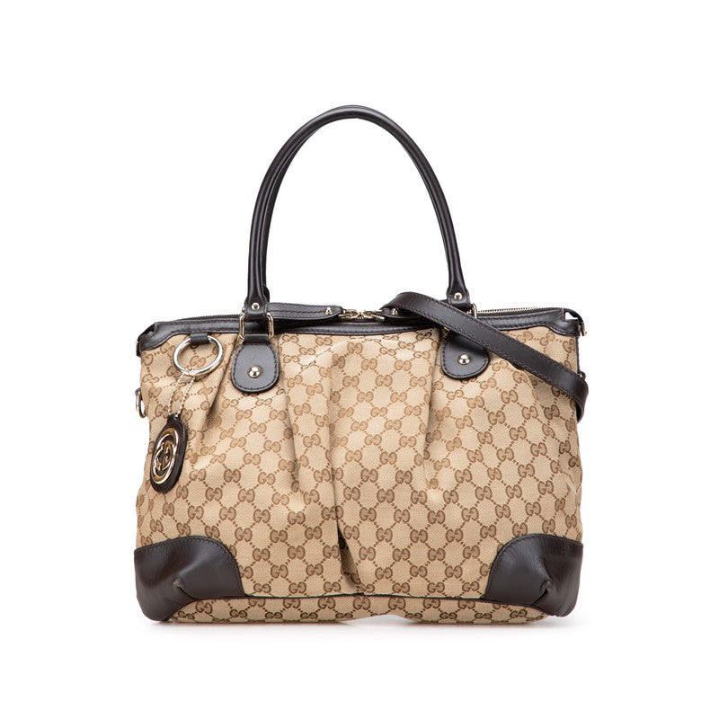 グッチ GGキャンバス スーキー トートバッグ ショルダーバッグ 2WAY 285730 ベージュ ブラウン キャンバス レザー レディース GUCCI 【中古】