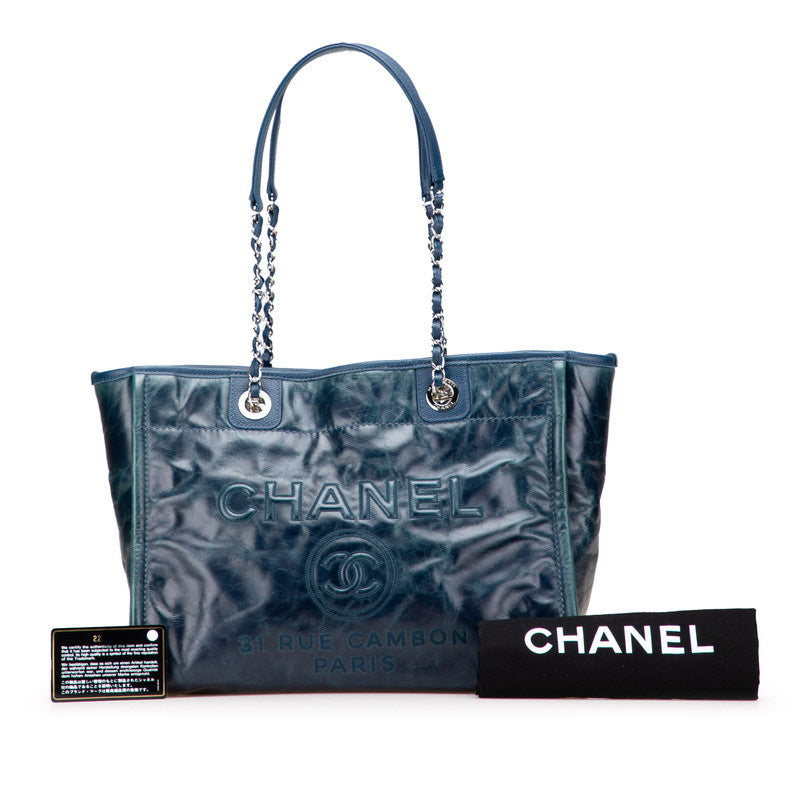 シャネル ドーヴィルMM トートバッグ ショルダーバッグ A93257 ブルー ラムスキン レディース CHANEL 【中古】