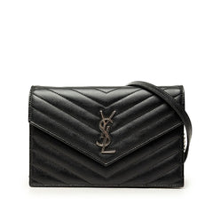 サンローラン カサンドラ 斜め掛け チェーン ショルダーバッグ ウォレット ブラック レザー レディース SAINT LAURENT 中古