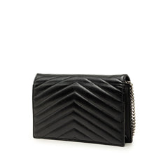 サンローラン カサンドラ 斜め掛け チェーン ショルダーバッグ ウォレット ブラック レザー レディース SAINT LAURENT 中古