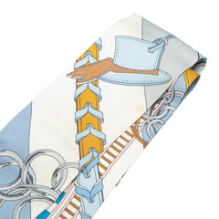 エルメス ツイリー Brides et Gris Gris 馬勒とチャーム スカーフ ブルー ホワイト ベージュ シルク レディース HERMES 【中古】