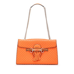 グッチ マイクログッチシマ エミリー ミディアム チェーン ショルダーバッグ 449635 オレンジ レザー レディース GUCCI 【中古】