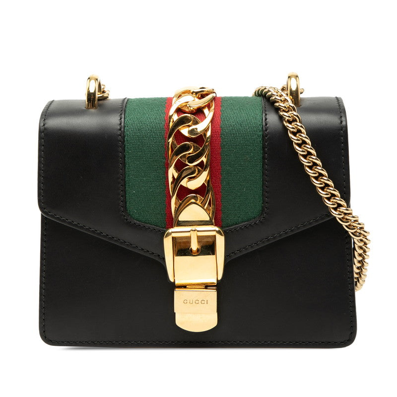 グッチ シェリーライン シルヴィ 斜め掛け チェーン ショルダーバッグ 431666 ブラック レザー レディース GUCCI 【中古】