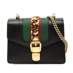 グッチ シェリーライン シルヴィ 斜め掛け チェーン ショルダーバッグ 431666 ブラック レザー レディース GUCCI 【中古】