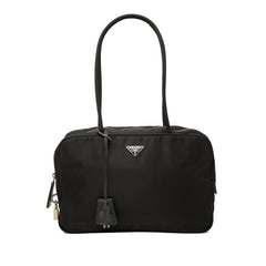 プラダ 三角ロゴプレート ハンドバッグ ブラック ナイロン レザー レディース PRADA 【中古】