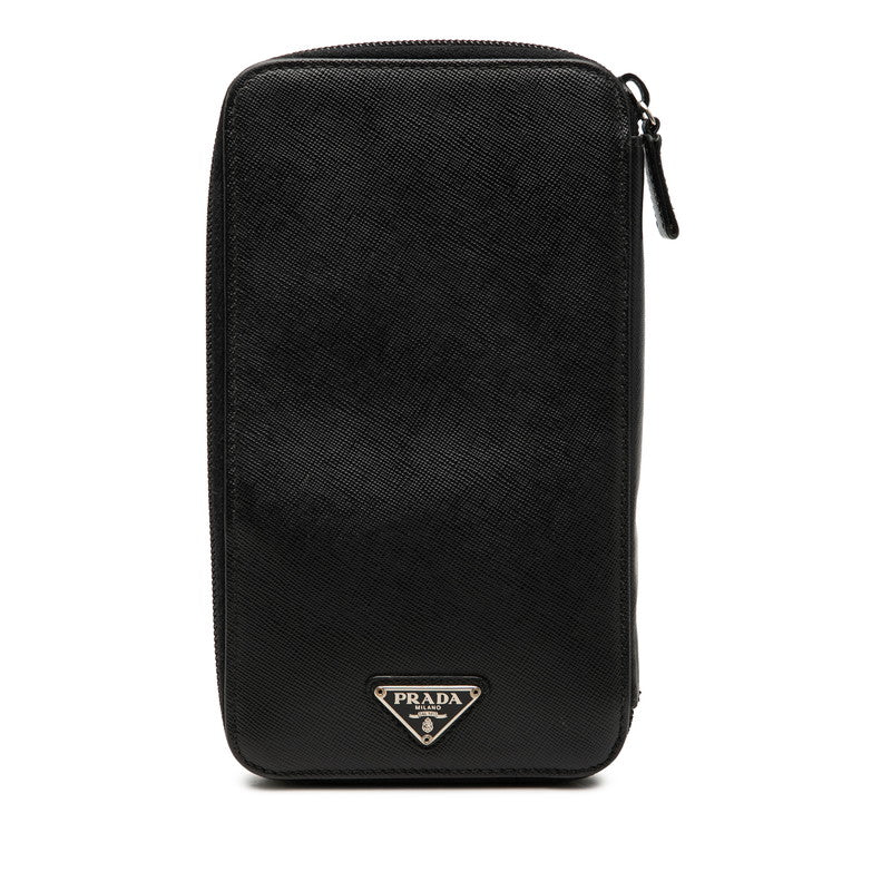 プラダ 三角ロゴプレート ラウンドイヤリング 長財布 ブラック サフィアーノレザー レディース PRADA 【中古】