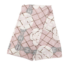 シャネル ココマーク カメリア スカーフ 大判 ピンク シルク レディース CHANEL 【中古】