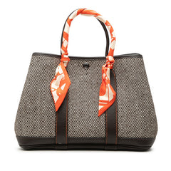 エルメス ガーデンパーティTPM ハンドバッグ ブラウン ホワイト トワルシェブロン レザー レディース HERMES 【中古】
