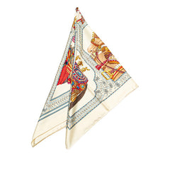 エルメス カレ90 LA DANSE DU CHEVAL MARWARI マールワーリ馬のダンス スカーフ ホワイト マルチカラー シルク レディース HERMES 【中古】