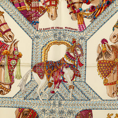 エルメス カレ90 LA DANSE DU CHEVAL MARWARI マールワーリ馬のダンス スカーフ ホワイト マルチカラー シルク レディース HERMES 【中古】