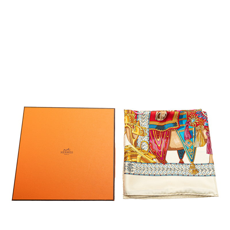 エルメス カレ90 LA DANSE DU CHEVAL MARWARI マールワーリ馬のダンス スカーフ ホワイト マルチカラー シルク レディース HERMES 【中古】