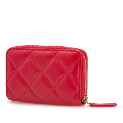 シャネル マトラッセ ココマーク ハート ラウンドファスナー コインケース レッド ラムスキン レディース CHANEL 【中古】