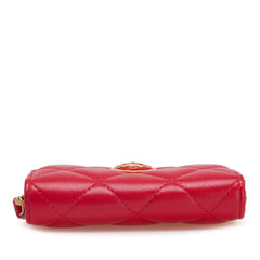 シャネル マトラッセ ココマーク ハート ラウンドファスナー コインケース レッド ラムスキン レディース CHANEL 【中古】
