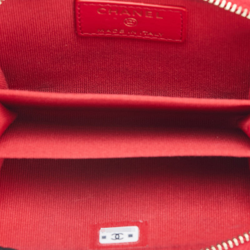 シャネル マトラッセ ココマーク ハート ラウンドファスナー コインケース レッド ラムスキン レディース CHANEL 【中古】