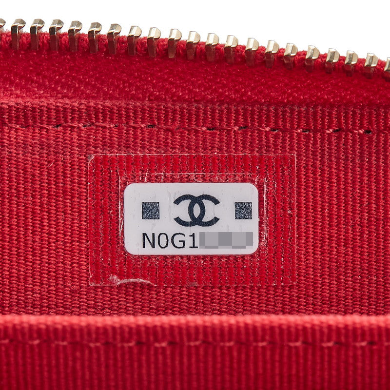 シャネル マトラッセ ココマーク ハート ラウンドファスナー コインケース レッド ラムスキン レディース CHANEL 【中古】