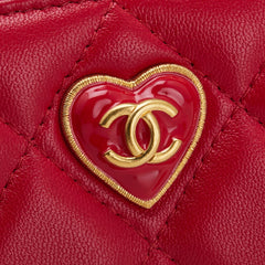 シャネル マトラッセ ココマーク ハート ラウンドファスナー コインケース レッド ラムスキン レディース CHANEL 【中古】