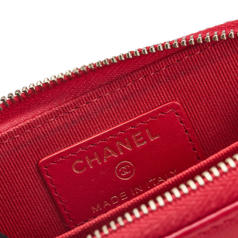 シャネル マトラッセ ココマーク ハート ラウンドファスナー コインケース レッド ラムスキン レディース CHANEL 【中古】