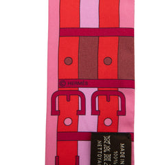 エルメス ツイリー Rocabar ロカバール ボーダー 馬 スカーフ ピンク レッド シルク レディース HERMES 【中古】