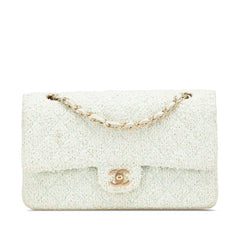 シャネル マトラッセ25 ココマーク Wフラップ チェーン ショルダーバッグ グリーン ミント ツイード レザー レディース CHANEL 【中古】