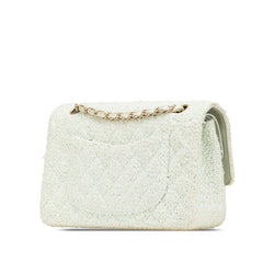 シャネル マトラッセ25 ココマーク Wフラップ チェーン ショルダーバッグ グリーン ミント ツイード レザー レディース CHANEL 【中古】