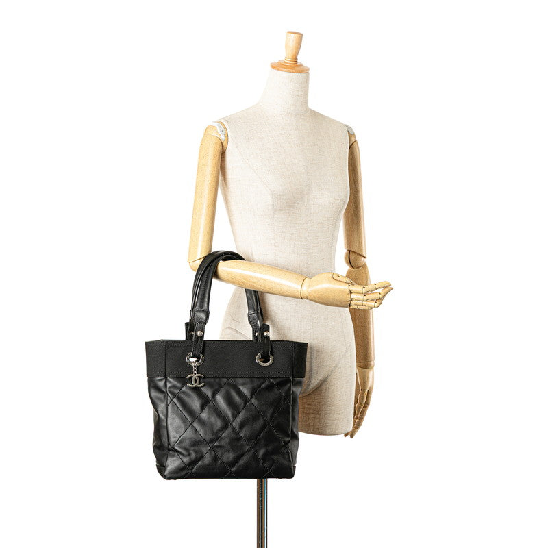 シャネル パリビアリッツトートPM トートバッグ ショルダーバッグ ブラック レザー コーティングキャンバス レディース CHANEL 【中古】