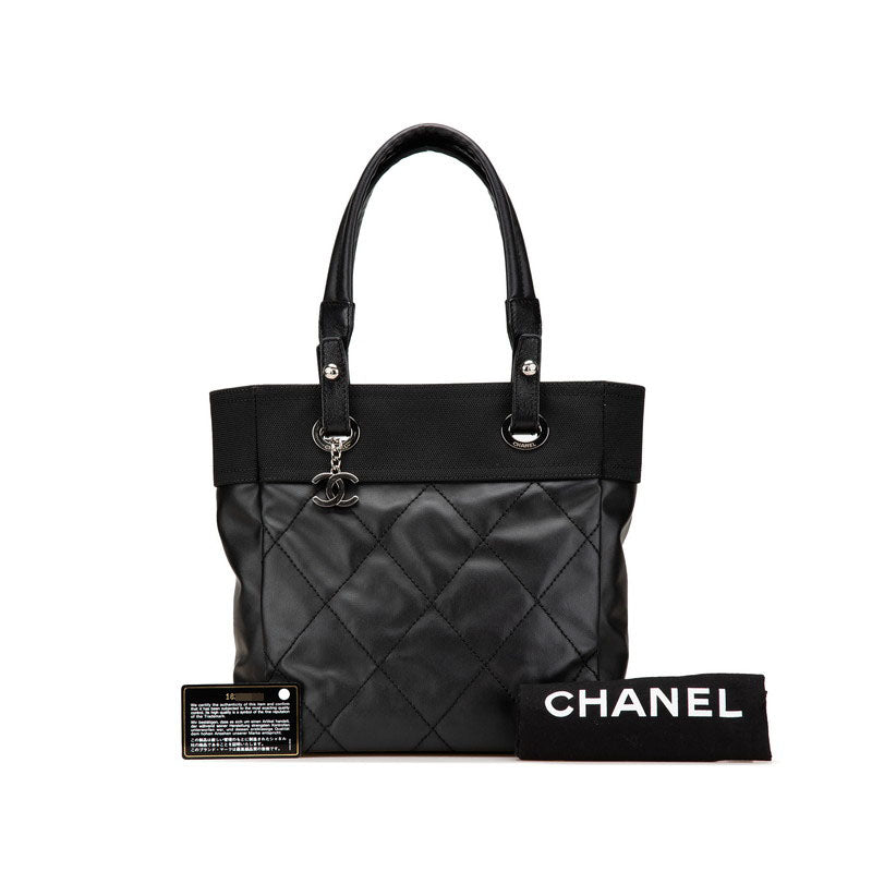 シャネル パリビアリッツトートPM トートバッグ ショルダーバッグ ブラック レザー コーティングキャンバス レディース CHANEL 【中古】