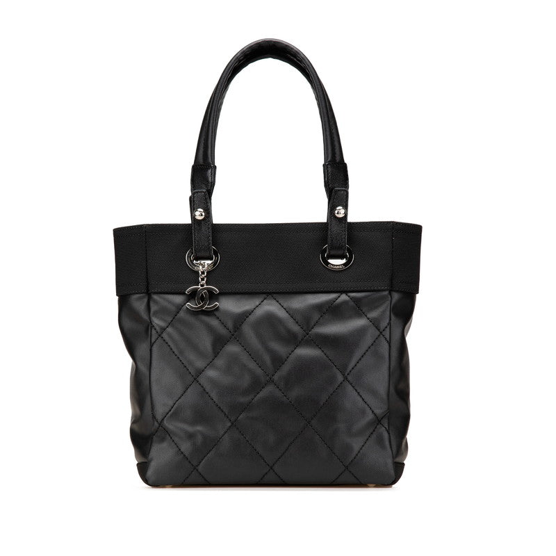 シャネル パリビアリッツトートPM トートバッグ ショルダーバッグ ブラック レザー コーティングキャンバス レディース CHANEL 【中古】