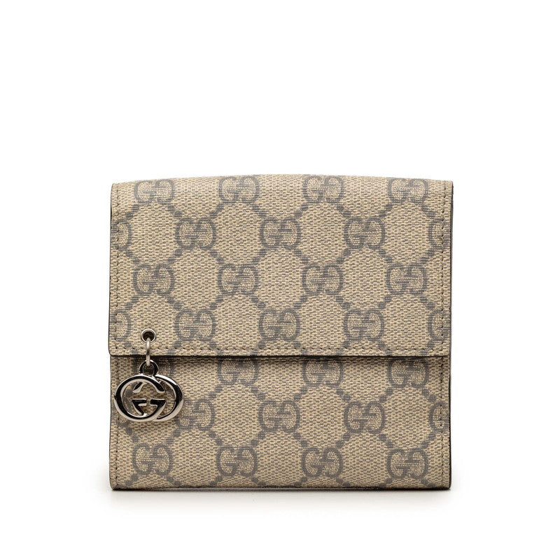 グッチ GGスプリーム インターロッキングG Wホック 二つ折り財布 チャーム付き 212105 ベージュ PVC レディース GUCCI 【中古】
