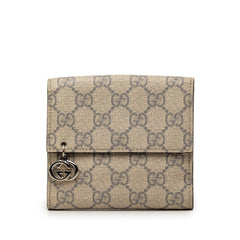 グッチ GGスプリーム インターロッキングG Wホック 二つ折り財布 チャーム付き 212105 ベージュ PVC レディース GUCCI 【中古】