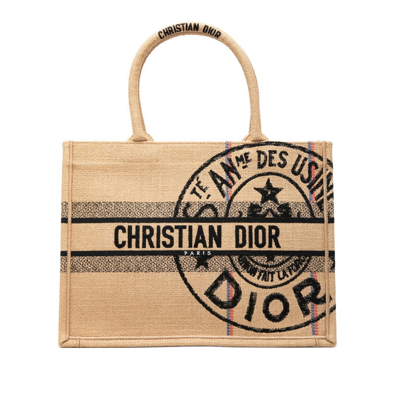 ディオール ブックトート ミディアム トートバッグ ハンドバッグ ベージュ ブラック キャンバス レディース Dior 【中古】