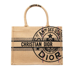 ディオール ブックトート ミディアム トートバッグ ハンドバッグ ベージュ ブラック キャンバス レディース Dior 【中古】