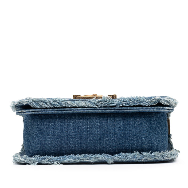 シャネル ボーイシャネル パッチワーク チェーン ショルダーバッグ ブルー ゴールド デニム レディース CHANEL 【中古】