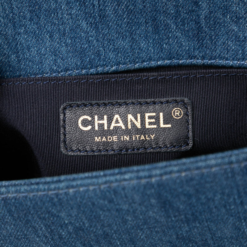 シャネル ボーイシャネル パッチワーク チェーン ショルダーバッグ ブルー ゴールド デニム レディース CHANEL 【中古】