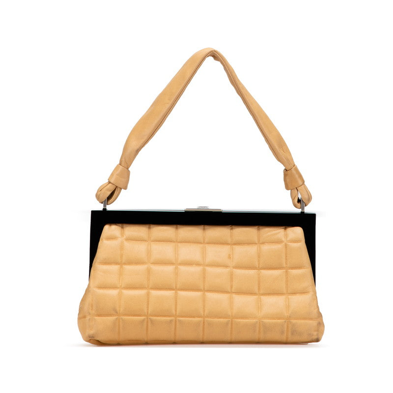 シャネル チョコバー ココマーク がま口 ハンドバッグ ベージュ ブラック ラムスキン レディース CHANEL 【中古】