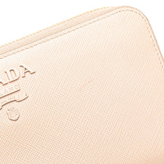 プラダ ラウンドファスナー 長財布 ベージュ ピンク サフィアーノ レザー レディース PRADA 【中古】