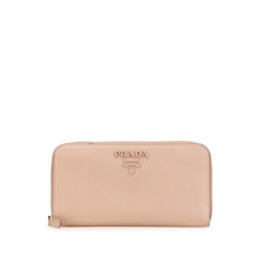 プラダ ラウンドファスナー 長財布 ベージュ ピンク サフィアーノ レザー レディース PRADA 【中古】