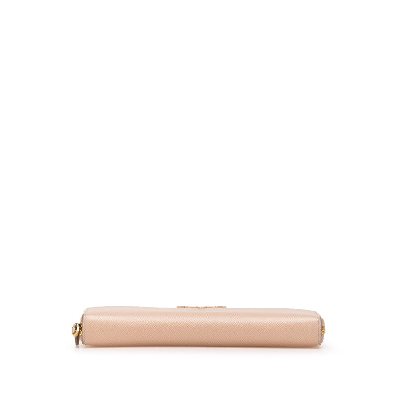 プラダ ラウンドファスナー 長財布 ベージュ ピンク サフィアーノ レザー レディース PRADA 【中古】