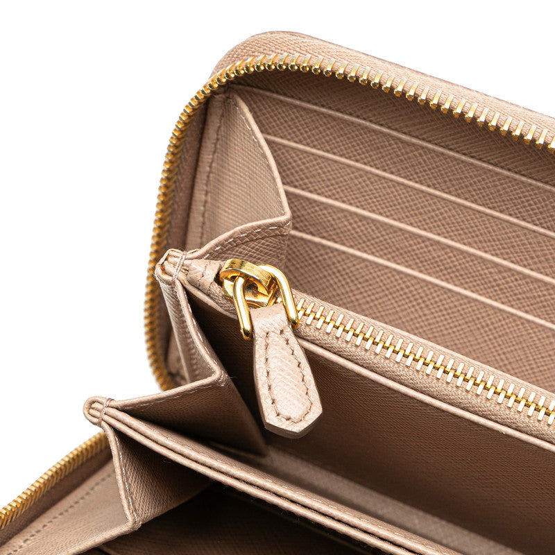 プラダ ラウンドファスナー 長財布 ベージュ ピンク サフィアーノ レザー レディース PRADA 【中古】
