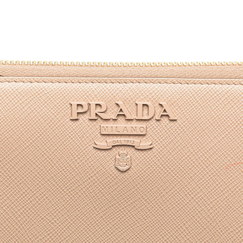 プラダ ラウンドファスナー 長財布 ベージュ ピンク サフィアーノ レザー レディース PRADA 【中古】