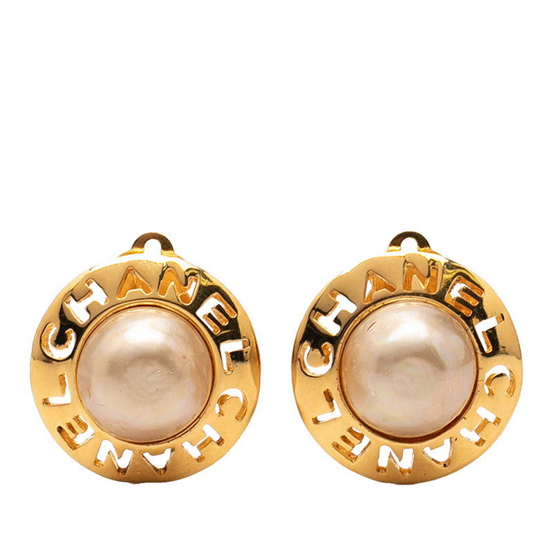 シャネル ロゴ イヤリング ゴールド メッキ フェイクパール レディース CHANEL 【中古】