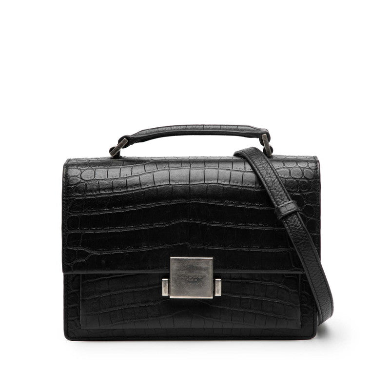サンローラン ベルシャス クロコ型押し ハンドバッグ ショルダーバッグ 2WAY 482051 ブラック レザー レディース SAINT LAURENT 【中古】