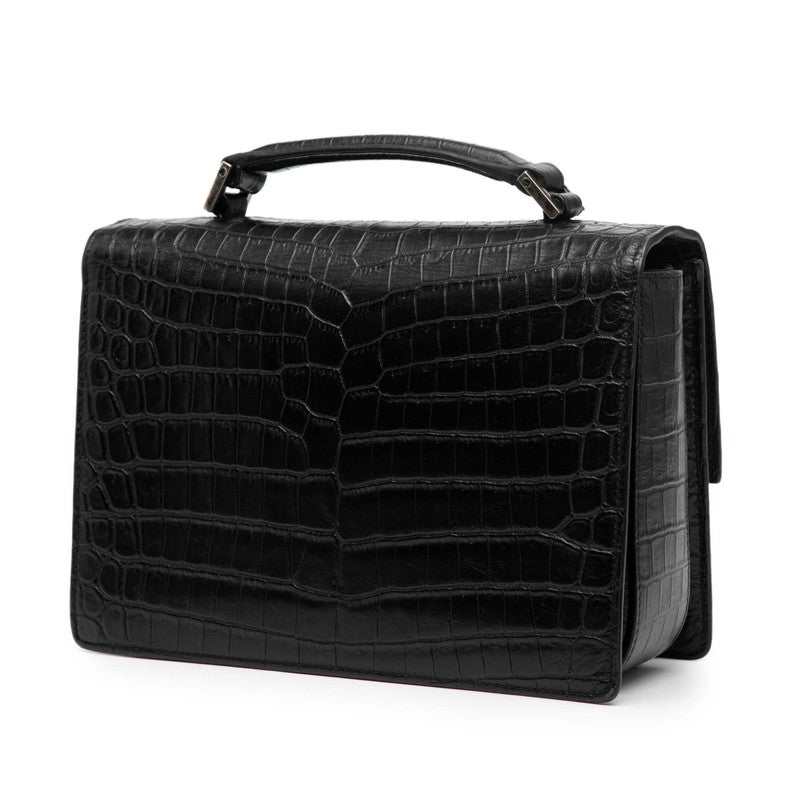 サンローラン ベルシャス クロコ型押し ハンドバッグ ショルダーバッグ 2WAY 482051 ブラック レザー レディース SAINT LAURENT 【中古】