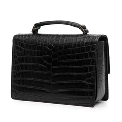 サンローラン ベルシャス クロコ型押し ハンドバッグ ショルダーバッグ 2WAY 482051 ブラック レザー レディース SAINT LAURENT 【中古】