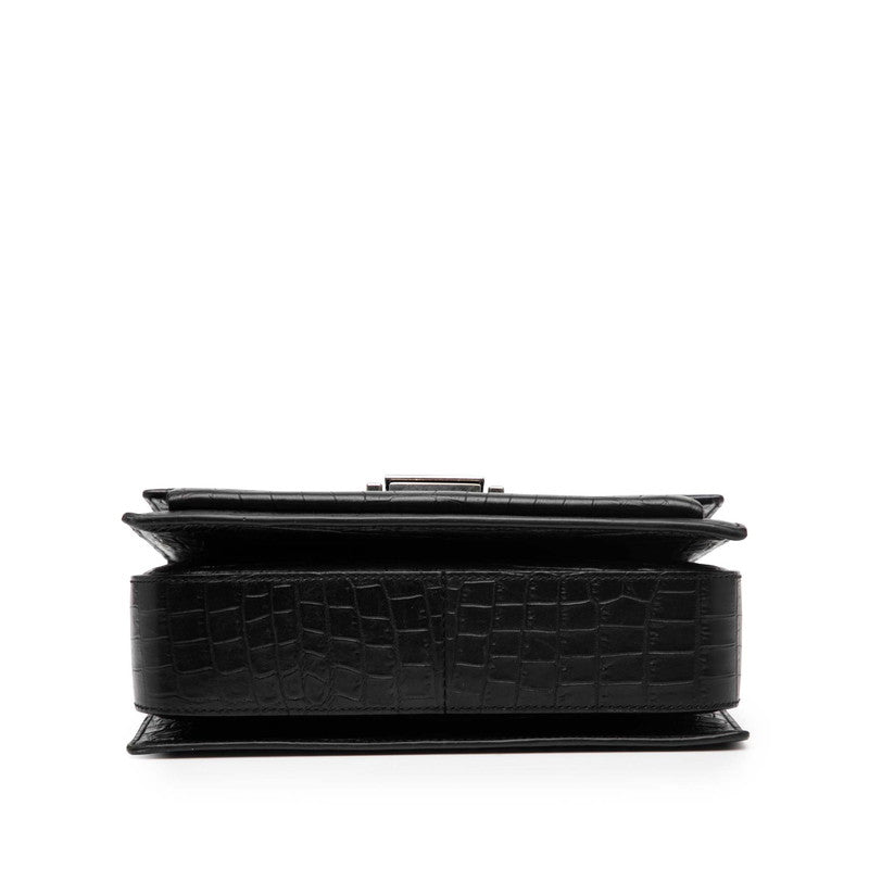 サンローラン ベルシャス クロコ型押し ハンドバッグ ショルダーバッグ 2WAY 482051 ブラック レザー レディース SAINT LAURENT 【中古】