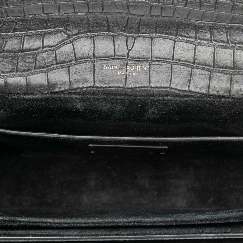 サンローラン ベルシャス クロコ型押し ハンドバッグ ショルダーバッグ 2WAY 482051 ブラック レザー レディース SAINT LAURENT 【中古】