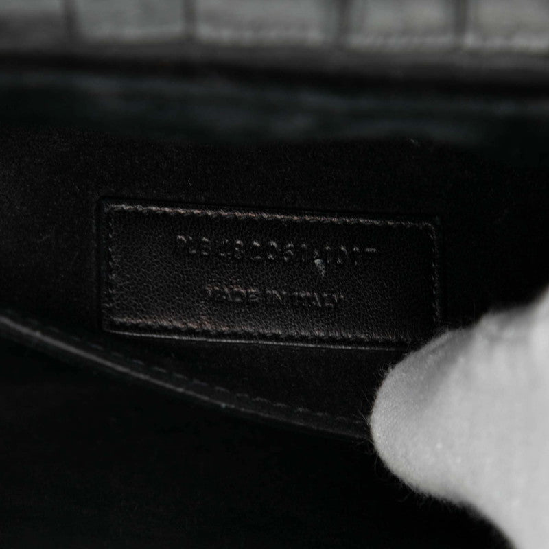 サンローラン ベルシャス クロコ型押し ハンドバッグ ショルダーバッグ 2WAY 482051 ブラック レザー レディース SAINT LAURENT 【中古】