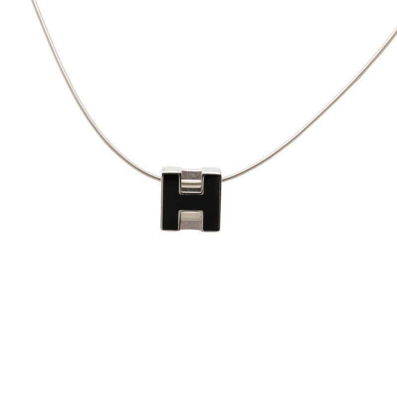 エルメス カージュドアッシュ H Hキューブ チェーン ペンダント ネックレス シルバー ブラック メタル レディース HERMES 中古