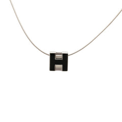 エルメス カージュドアッシュ H Hキューブ チェーン ペンダント ネックレス シルバー ブラック メタル レディース HERMES 中古